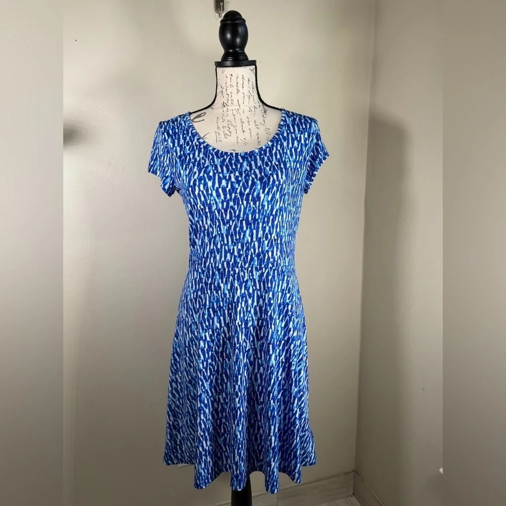 Michael Kors Abstract Blue and White Midi Dress